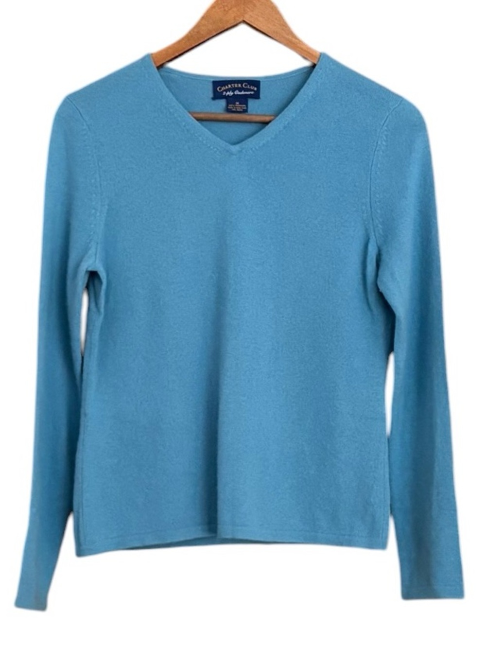 Charter Club 2 Ply Cashmere V Neck Muted Blue Long Sleeve Sweater Sz M